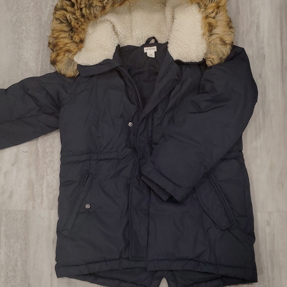 Crewcuts Boys Navy Parka Coat Fur Trim Sherpa Lined Hood